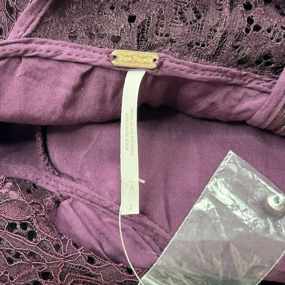 Free People Honey Honey Lace Mini Dress Size 2 Open Back Potent Purple - Picture 8 of 13